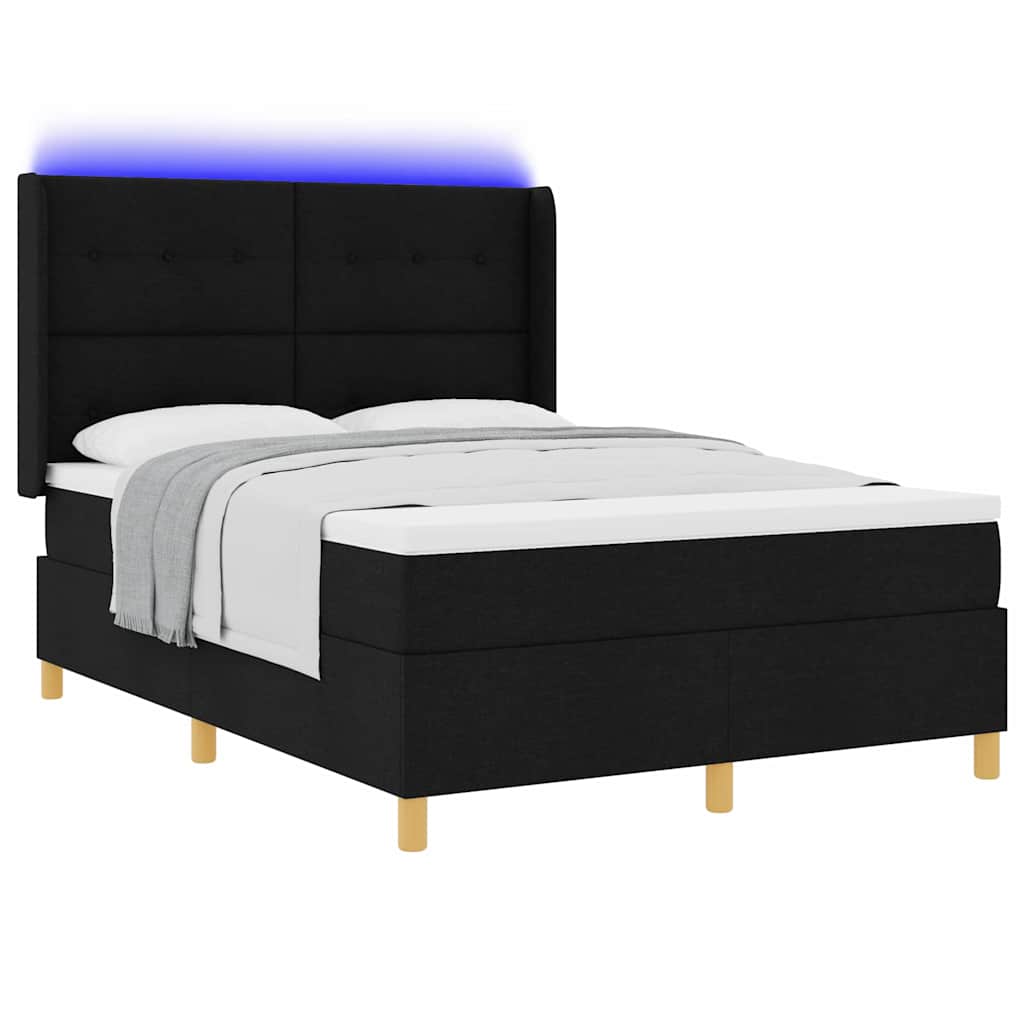 Krevet s opruga kutije s LED trakama Crna 140 x 200 cm tkanina