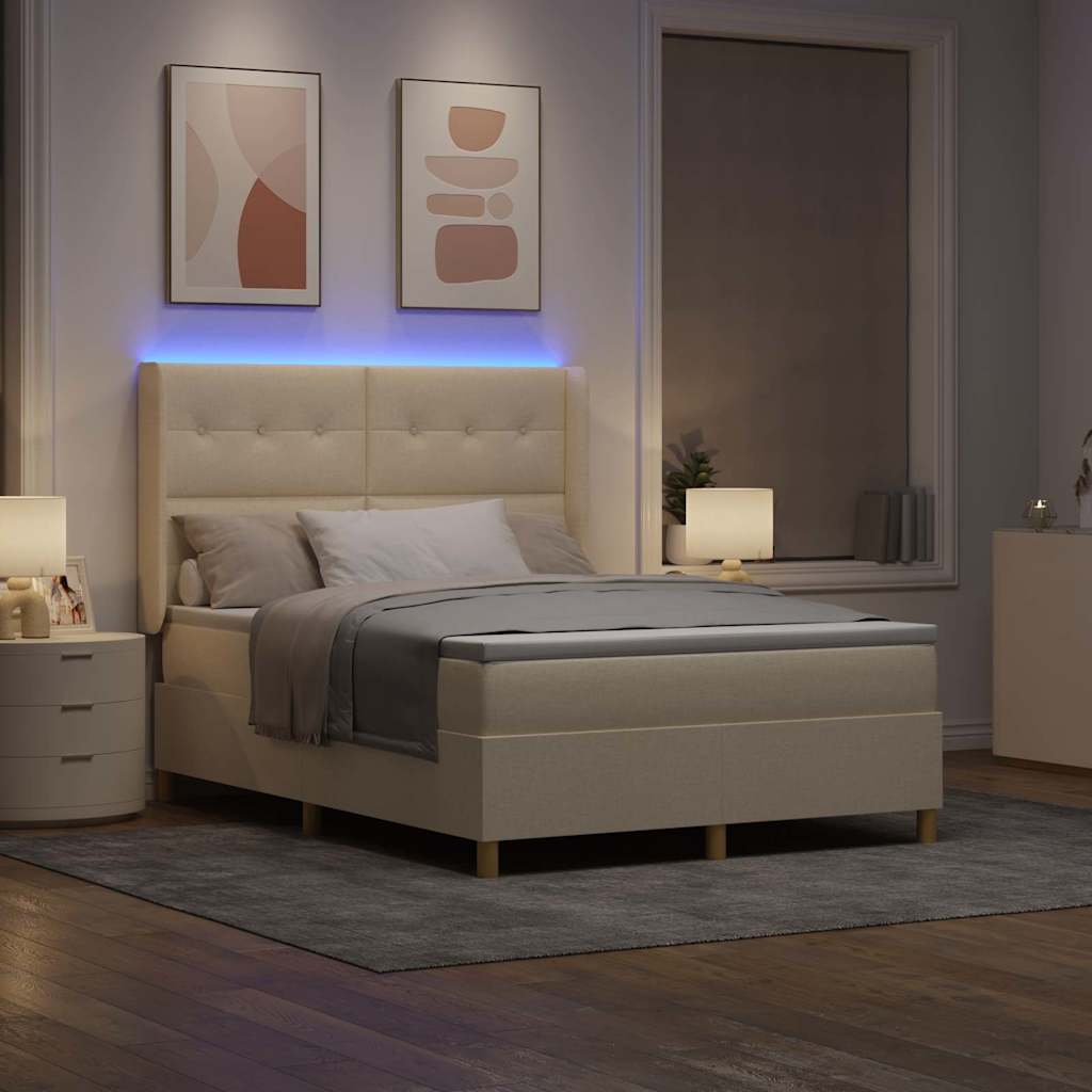 Krevet s opruga kutije s LED trakama Krema 160 x 200 cm tkanina