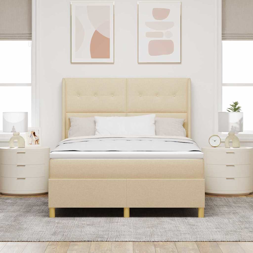 Krevet s opruga kutije s LED trakama Krema 160 x 200 cm tkanina