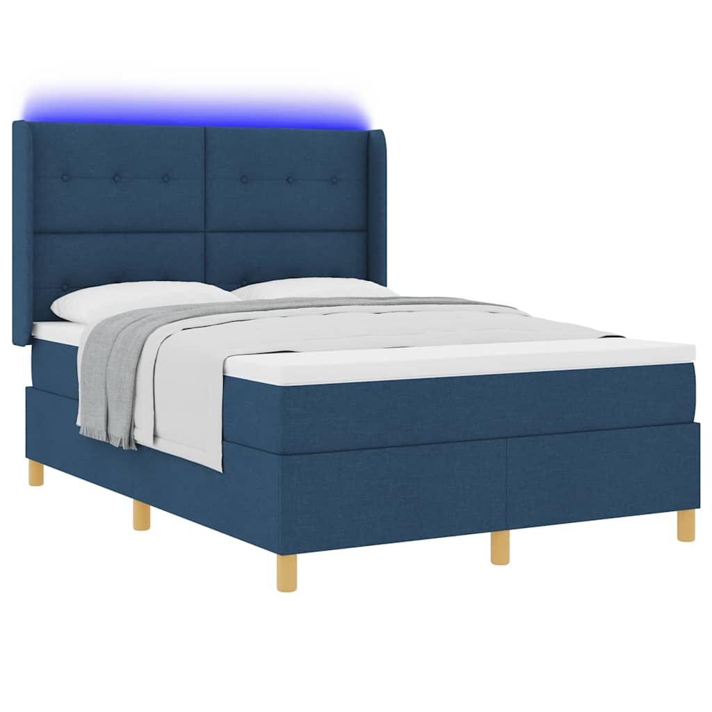 Krevet s opruga kutije s LED trakama Plava 160 x 200 cm tkanina