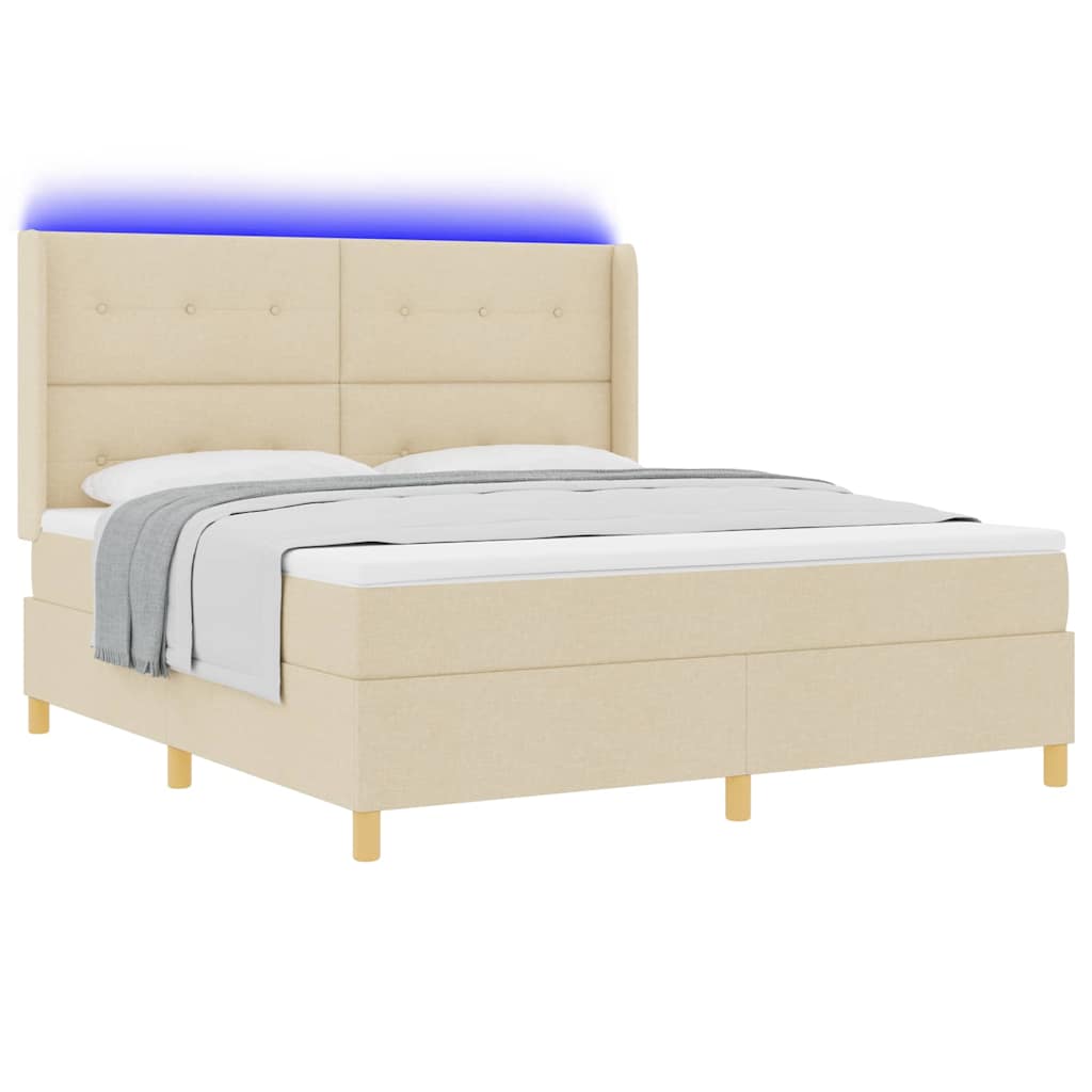 Krevet s opruga kutije s LED trakama Krema 180 x 200 cm tkanina