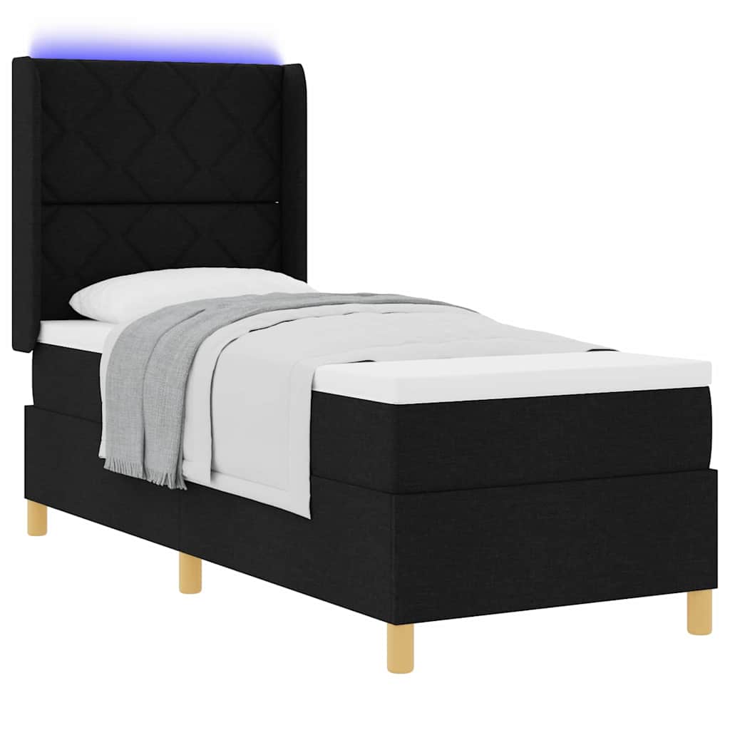 Krevet s opruga kutije s LED trakama Crna 80 x 200 cm tkanina
