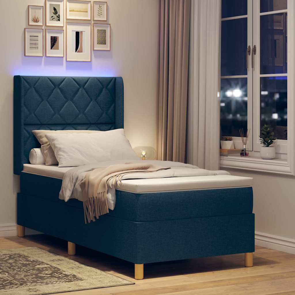 Krevet s opruga kutije s LED trakama Plava 100 x 200 cm tkanina