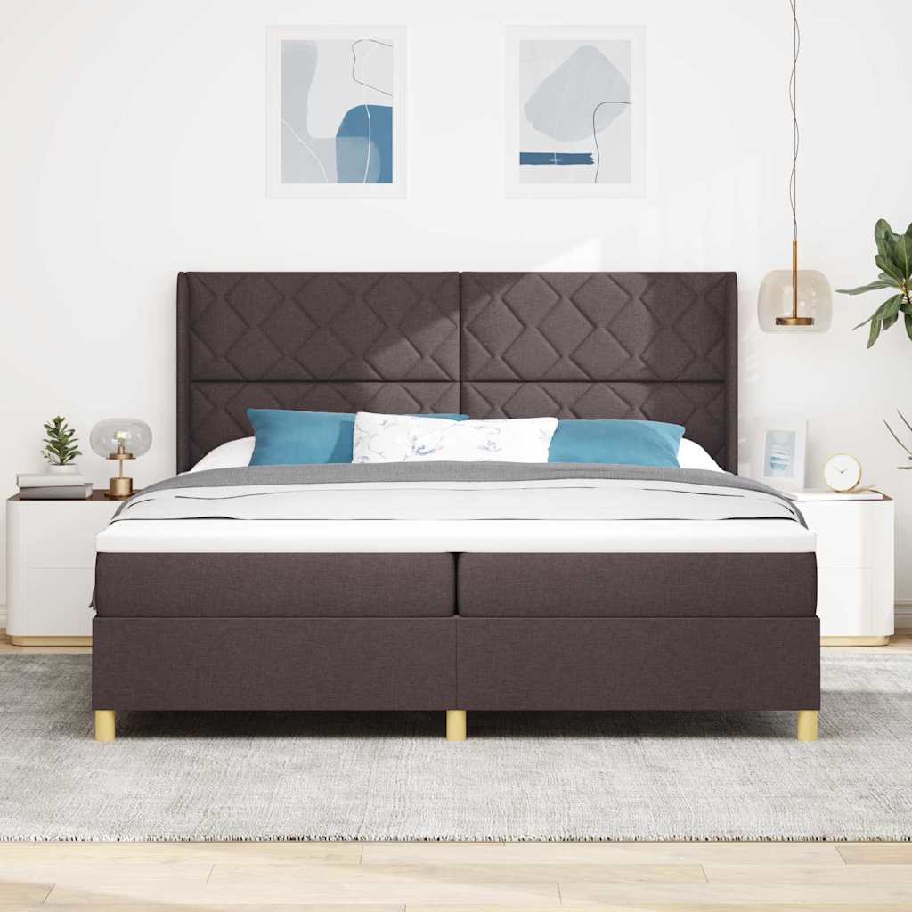 Krevet s opruga kutije s LED trakama Smeđa 200 x 200 cm tkanina