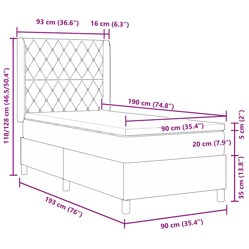 Krevet s opruga kutije s madracem Tamno siva 90 x 190 cm Baršun