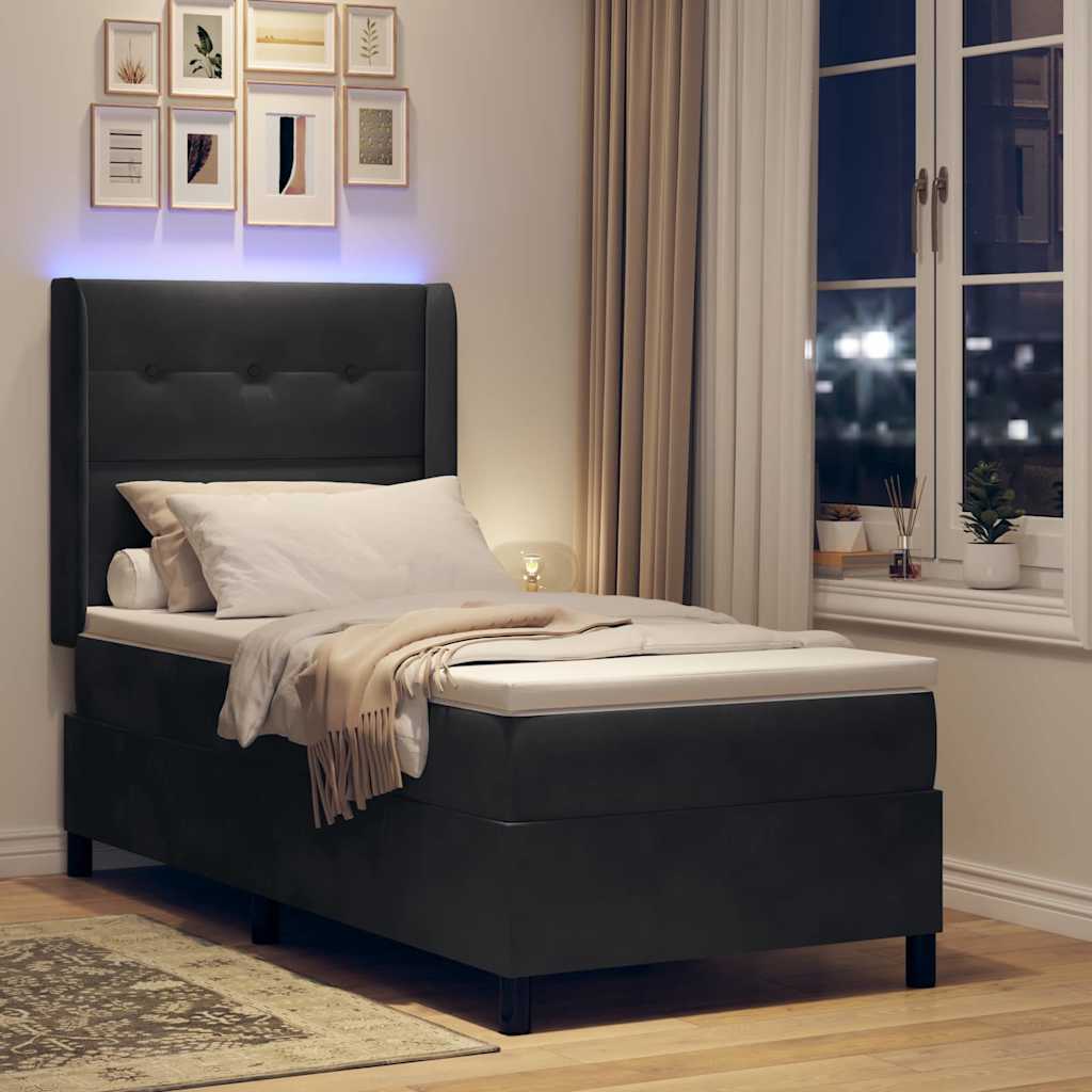 Krevet s opruga kutije s LED trakama Crna 80 x 200 cm Baršun