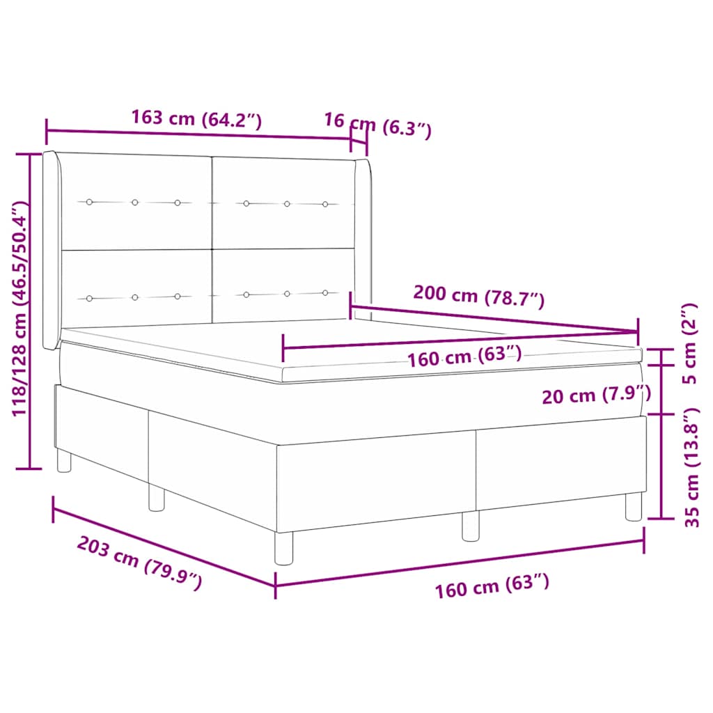 Krevet s opruga kutije Tamno siva 160 x 200 cm Baršun