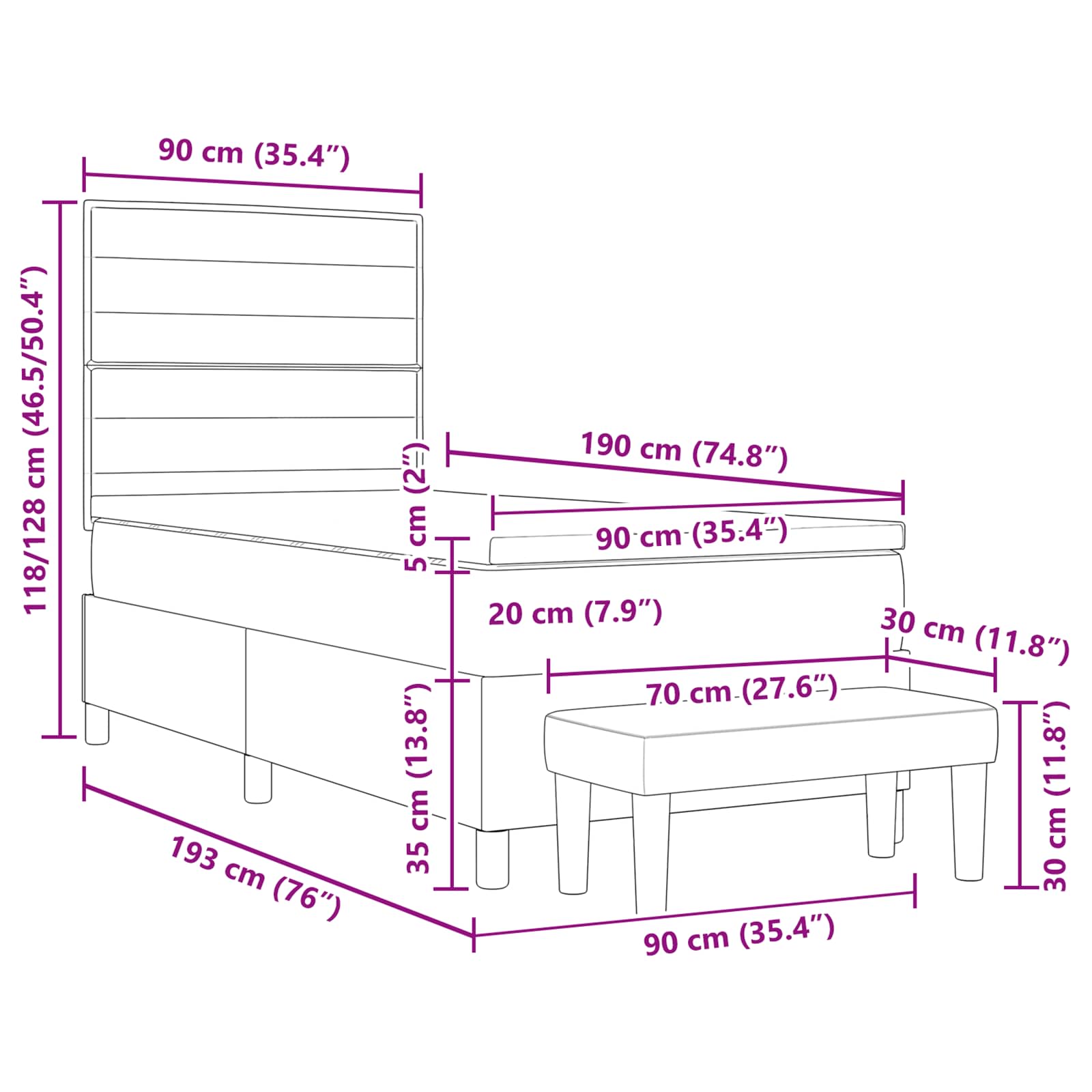 Krevet s opruga kutije s uzglavljem Krema 90 x 190 cm tkanina