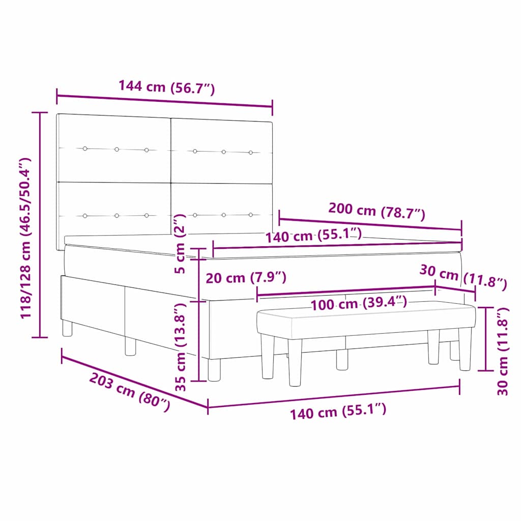 Krevet s opruga kutije Tamno smeđa 140 x 200 cm tkanina