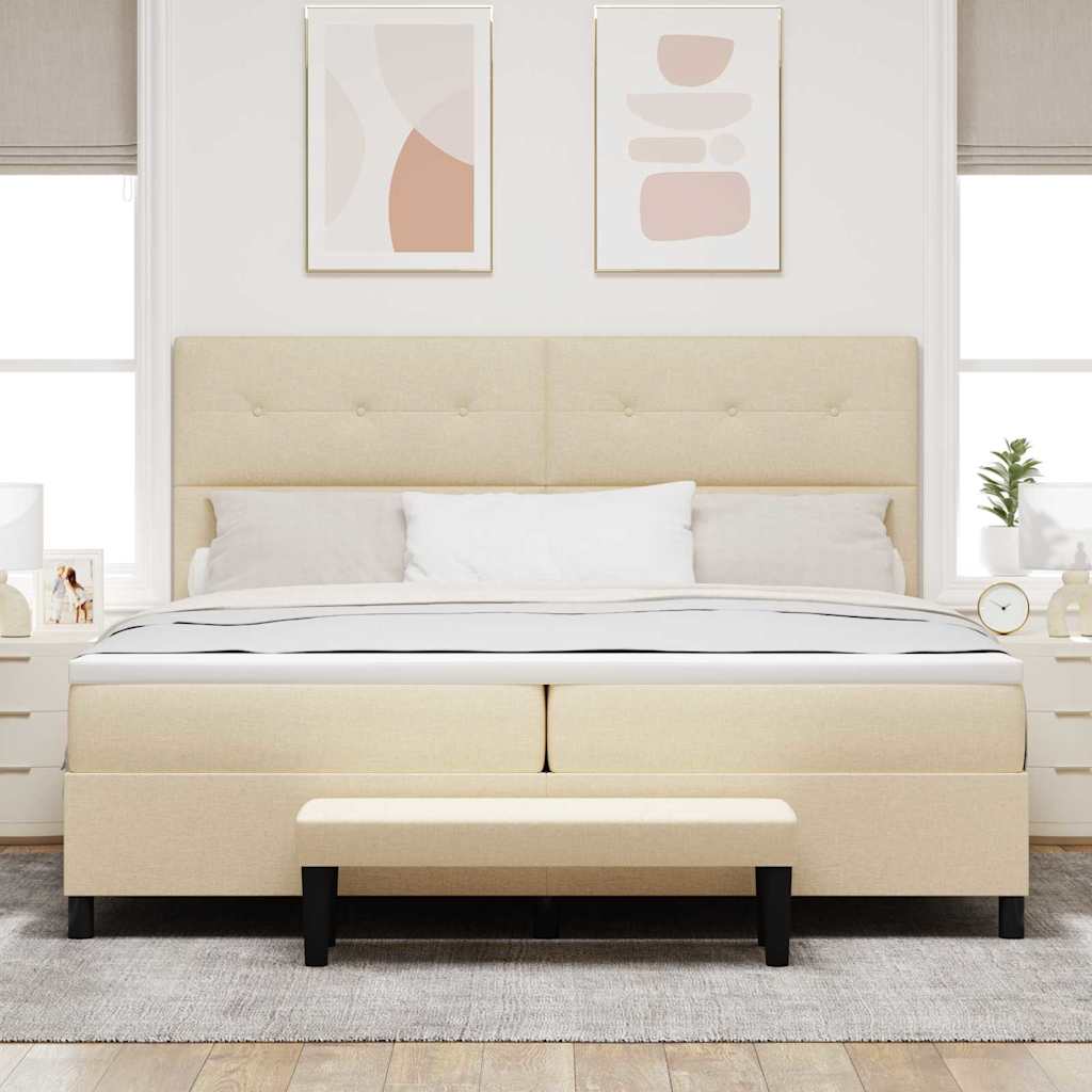 Krevet s opruga kutije s uzglavljem Krema 200 x 200 cm tkanina