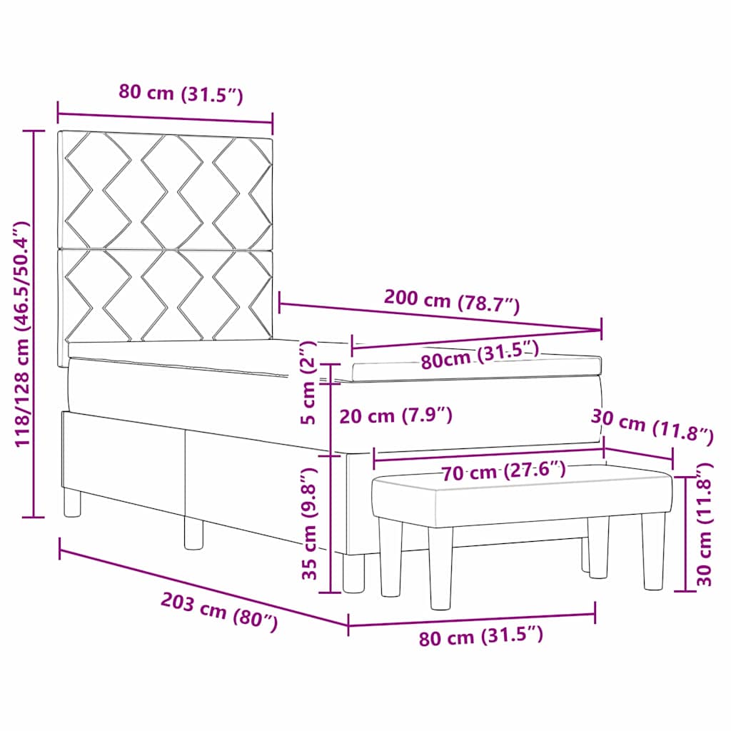 Krevet s opruga kutije s uzglavljem Crna 80 x 200 cm tkanina
