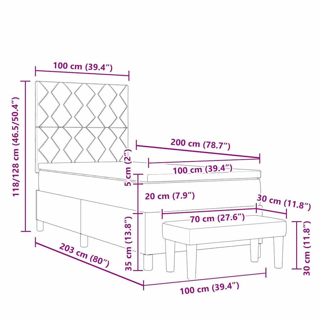Krevet s opruga kutije Tamno smeđa 100 x 200 cm tkanina