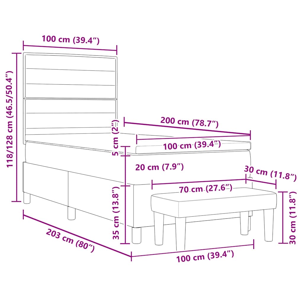 Krevet s opruga kutije Svjetlosiva 200 x 100 cm tkanina