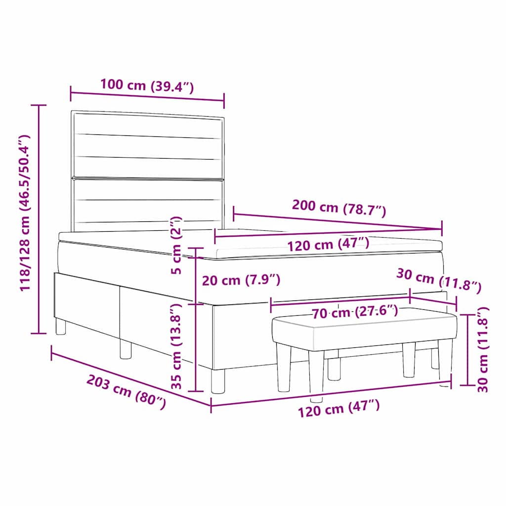 Krevet s opruga kutije Svjetlosiva 200 x 120 cm tkanina