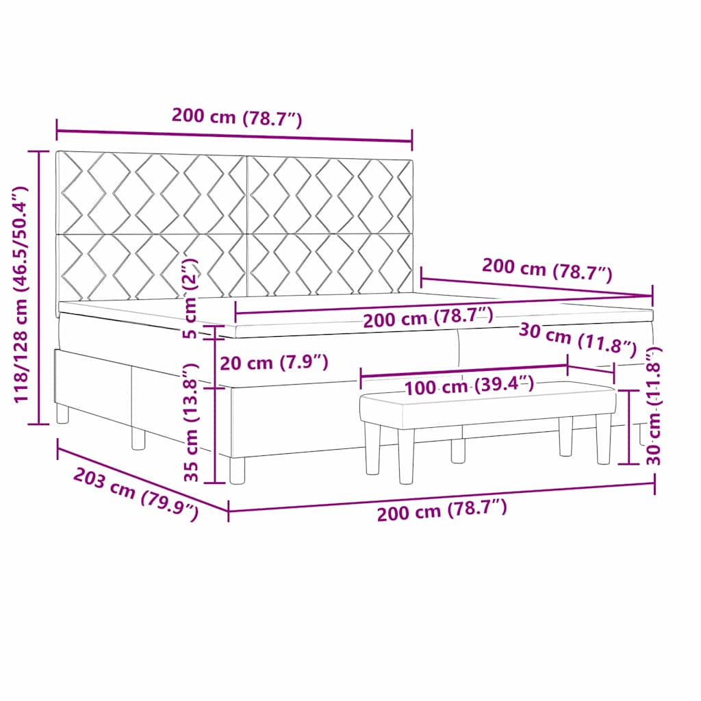 Krevet s opruga kutije s uzglavljem Crna 200 x 200 cm tkanina