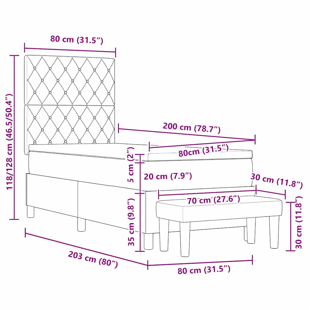 Krevet s opruga kutije Svjetlosiva 200 x 80 cm Baršun