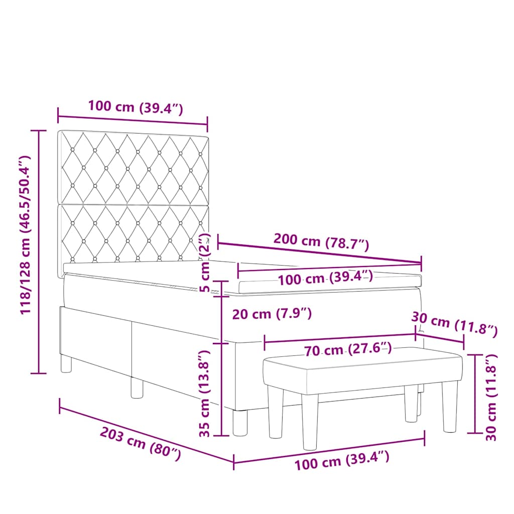 Krevet s opruga kutije Svjetlosiva 200 x 100 cm Baršun