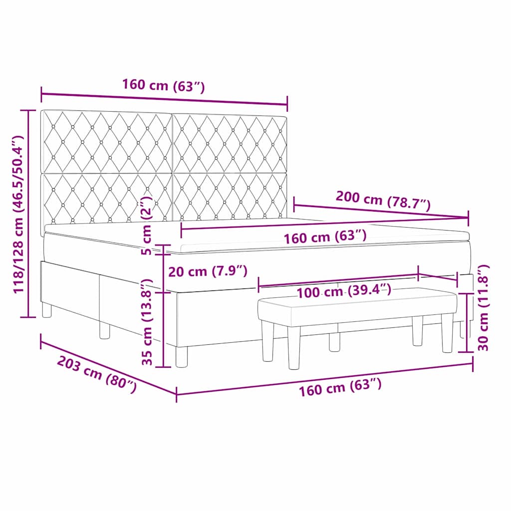 Krevet s opruga kutije Svjetlosiva 200 x 160 cm Baršun