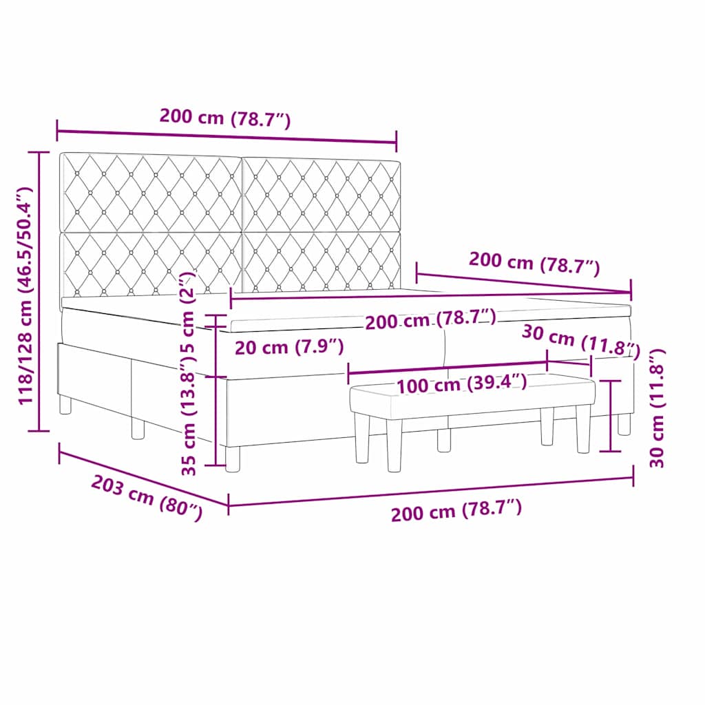 Krevet s opruga kutije Svjetlosiva 200 x 200 cm Baršun