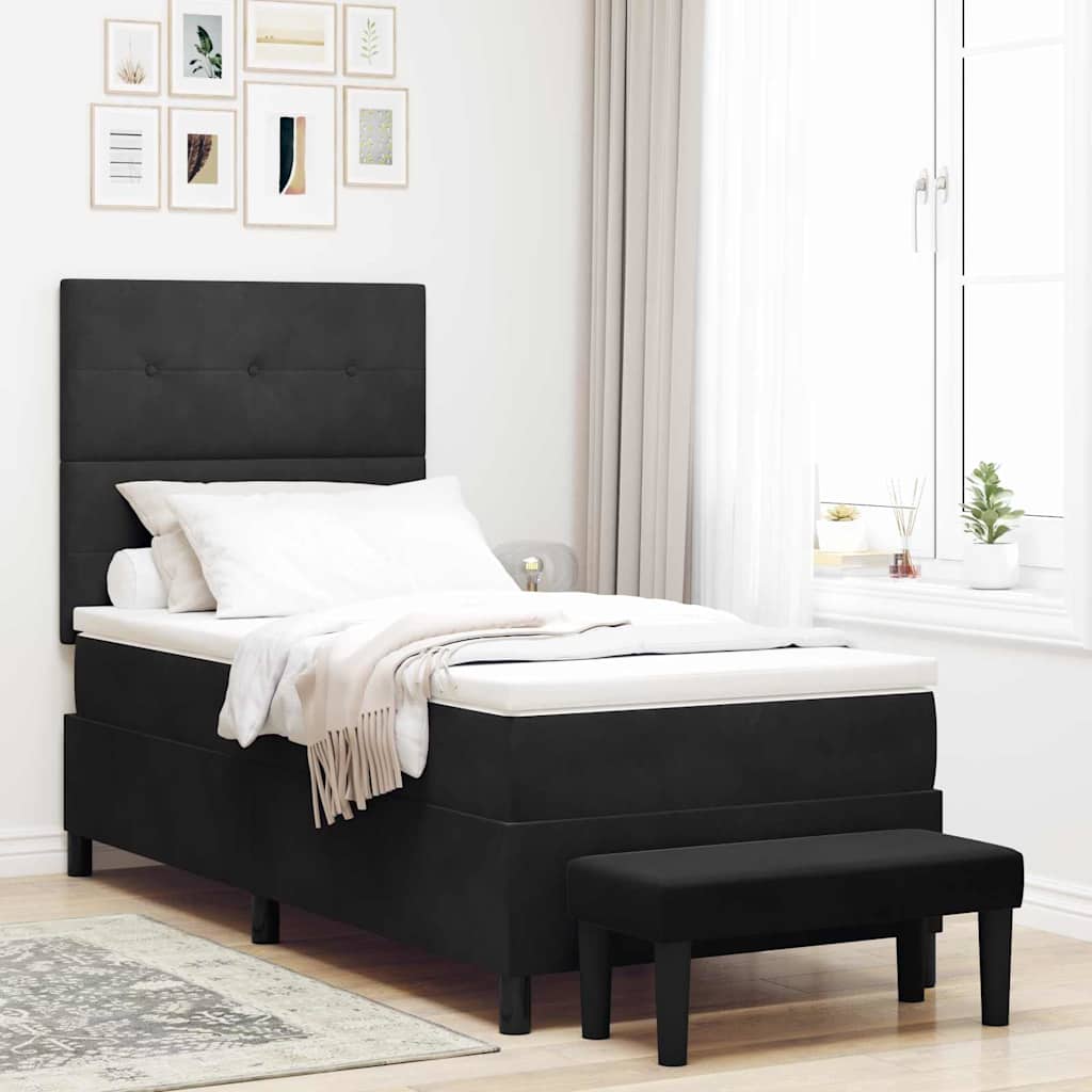 Krevet s opruga kutije s jastukom Crna 190 x 90 cm Baršun
