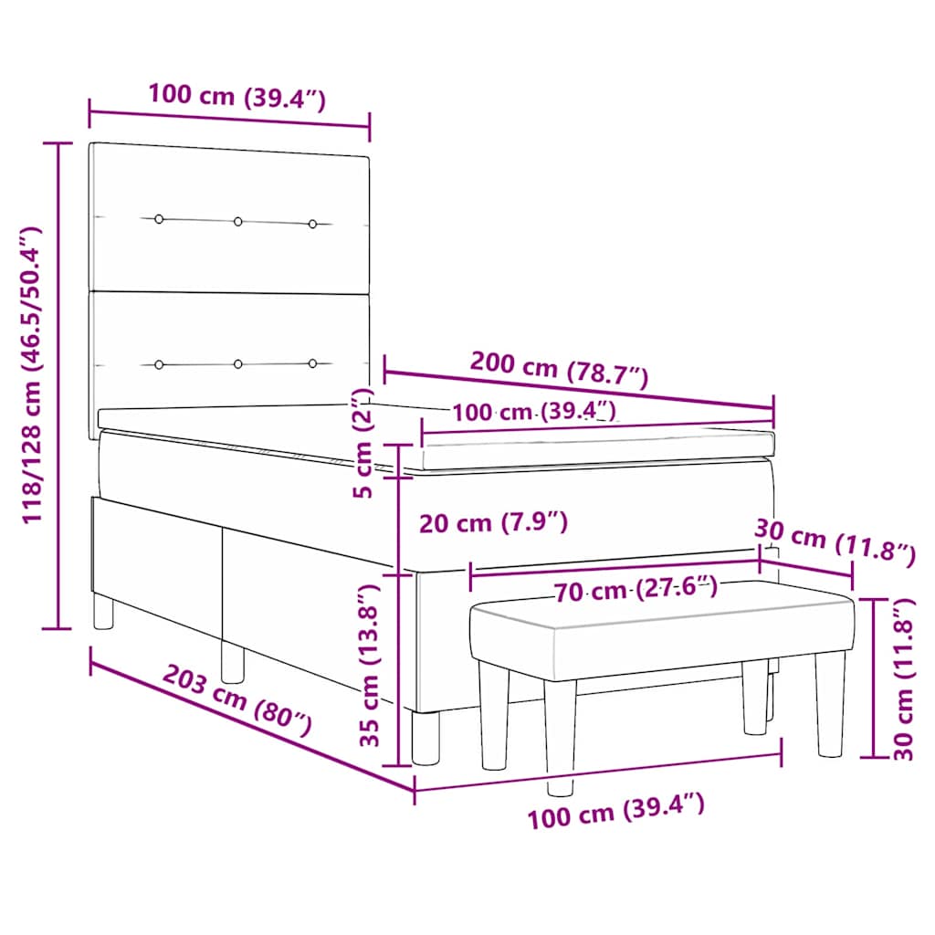 Krevet s opruga kutije s uzglavljem Crna 200 x 100 cm Baršun