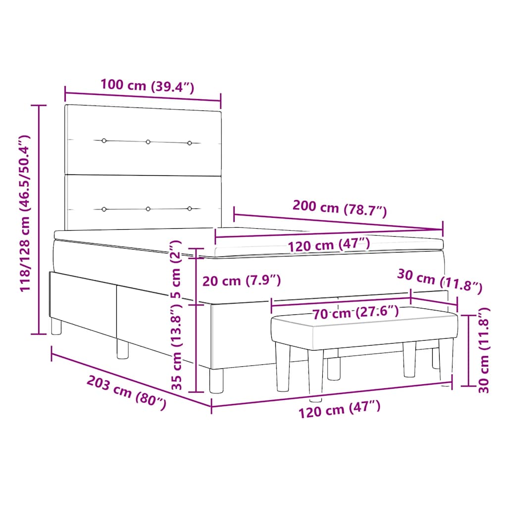 Krevet s opruga kutije s uzglavljem Crna 200 x 120 cm Baršun