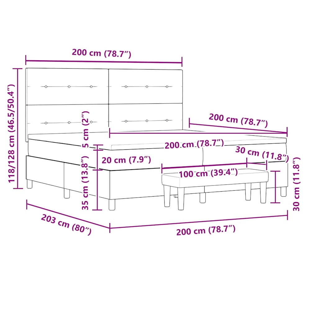 Krevet s opruga kutije Tamno siva 200 x 200 cm Baršun