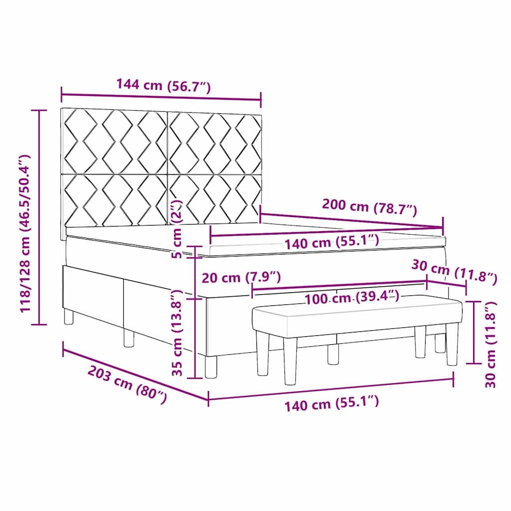 Krevet s opruga kutije Svjetlosiva 200 x 140 cm Baršun