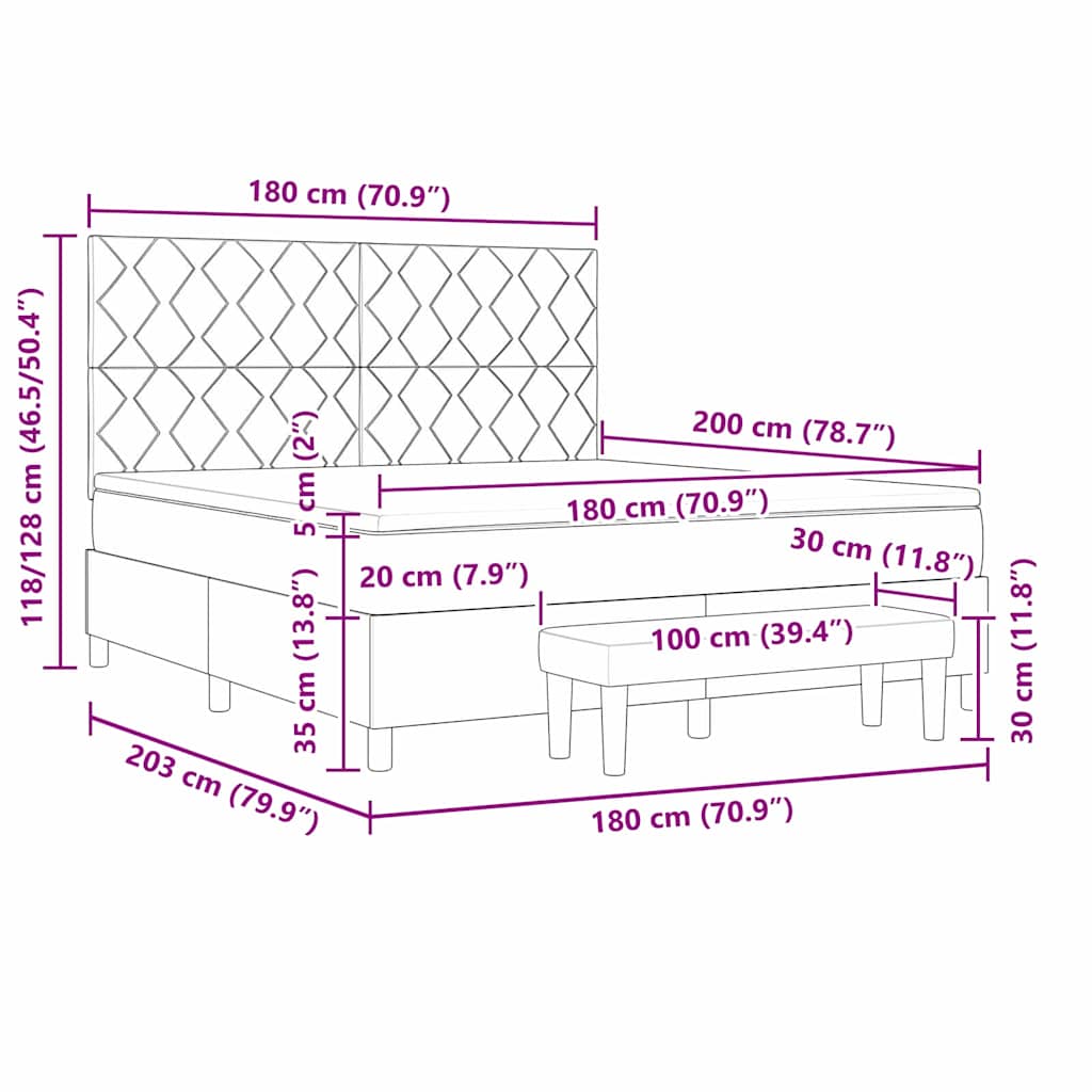 Krevet s opruga kutije Svjetlosiva 200 x 180 cm Baršun