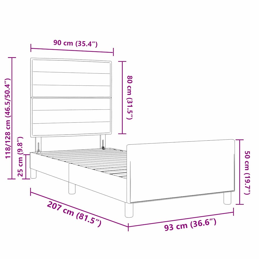 Krevetna konstrukcija s uzglavljem Crna 90 x 200 cm tkanina