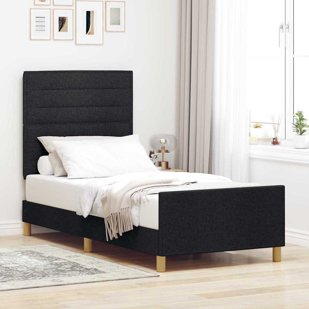 Krevetna konstrukcija s uzglavljem Crna 100 x 200 cm tkanina