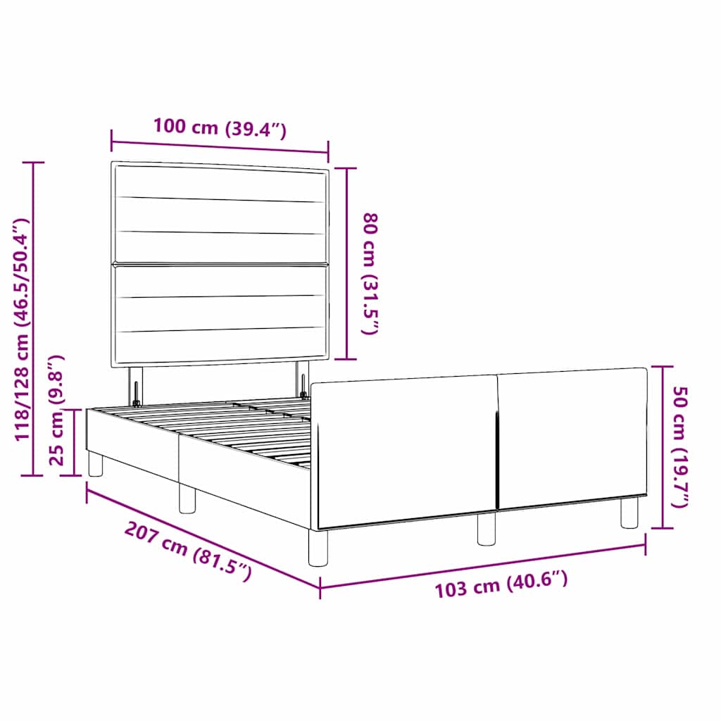 Krevetna konstrukcija s uzglavljem Crna 100 x 200 cm tkanina
