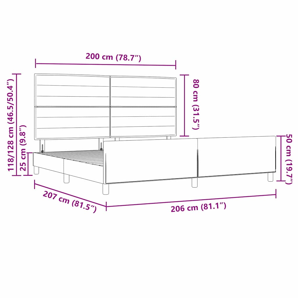 Krevetna konstrukcija Svjetlosiva 200 x 200 cm tkanina