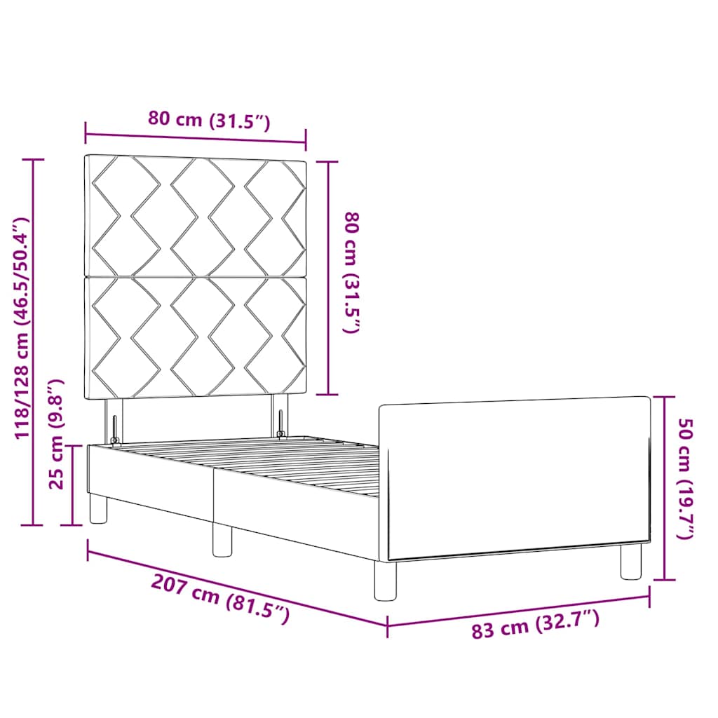 Krevetna konstrukcija s uzglavljem Crna 80 x 200 cm tkanina