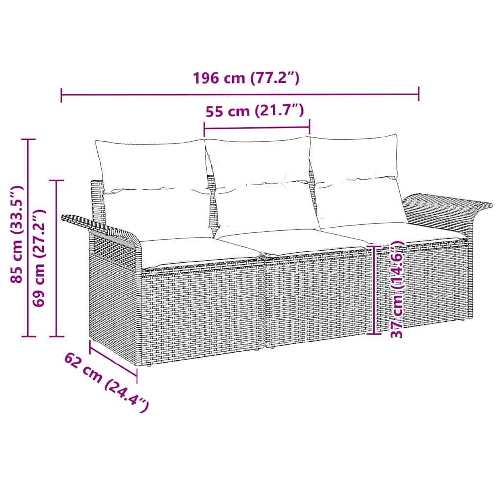 Sjedeća garnitura za vrt s jastukom 3 pcs Smeđa Poli ratan