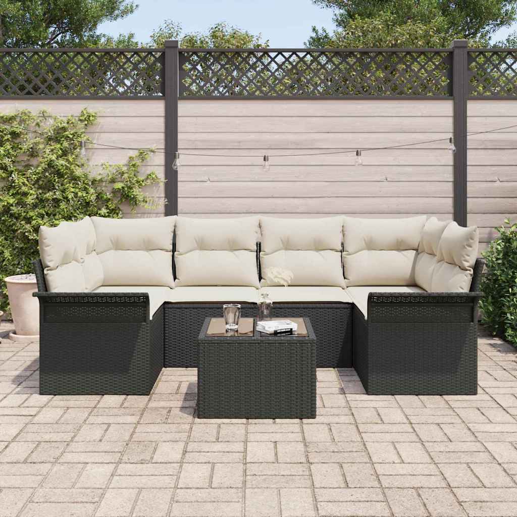 Sjedeća garnitura za vrt 7 pcs Crna i Krema 55 x 55 x 37 cm