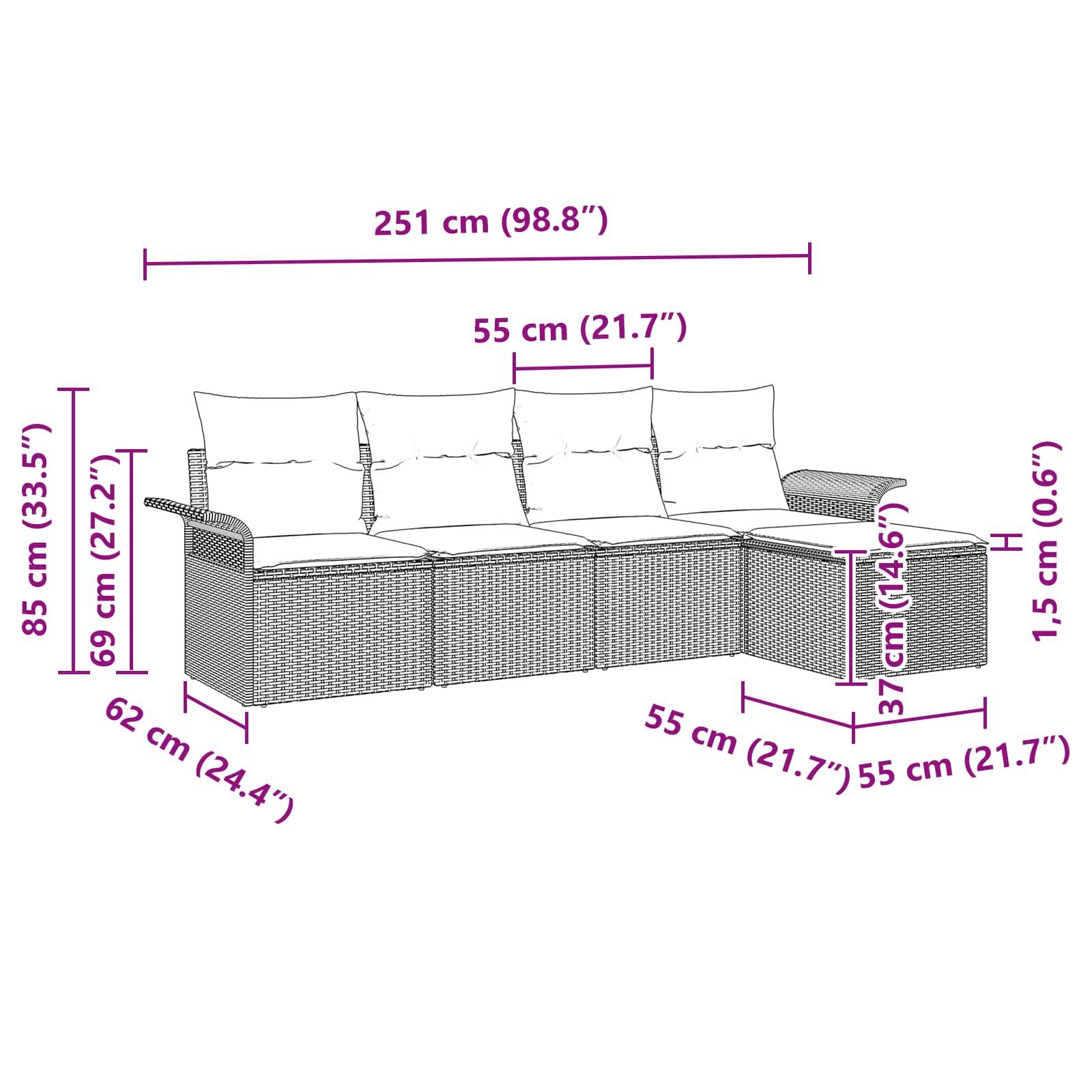 Sjedeća garnitura za vrt s pohranom 5 pcs Crna poliratan