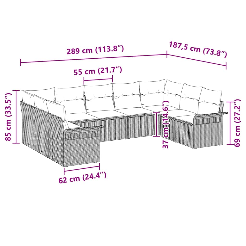 Sjedeća garnitura za vrt s pohranom 9 pcs Smeđa poliratan