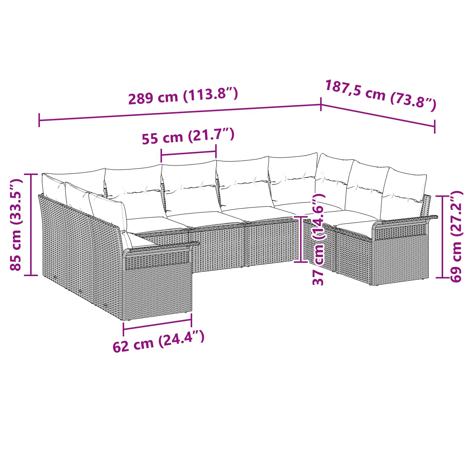 Sjedeća garnitura za vrt s pohranom 9 pcs Crna poliratan