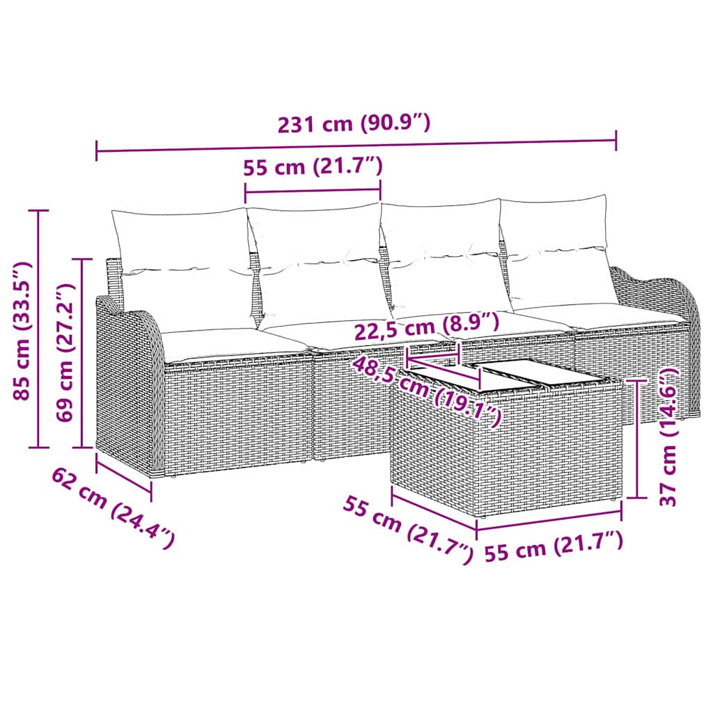 Sjedeća garnitura za vrt s jastukom s pohranom 5 pcs Bež i siva