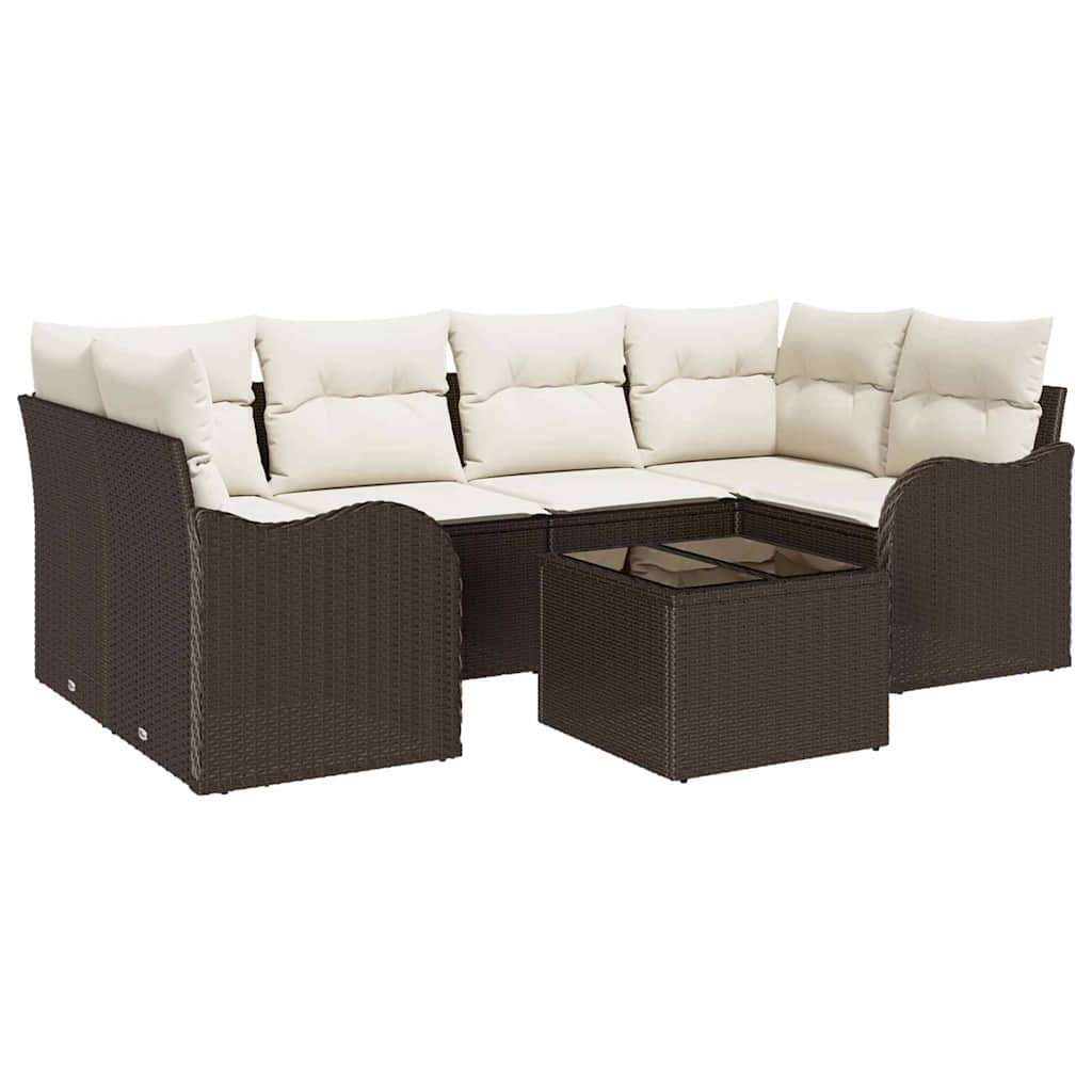 Sjedeća garnitura za vrt s jastukom 7 pcs Smeđa i krem