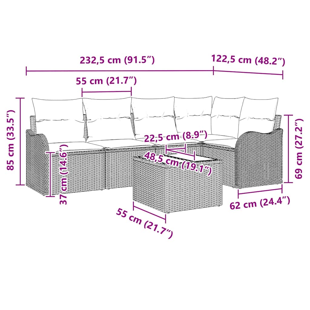 Sjedeća garnitura za vrt s pohranom 6 pcs Crna poliratan