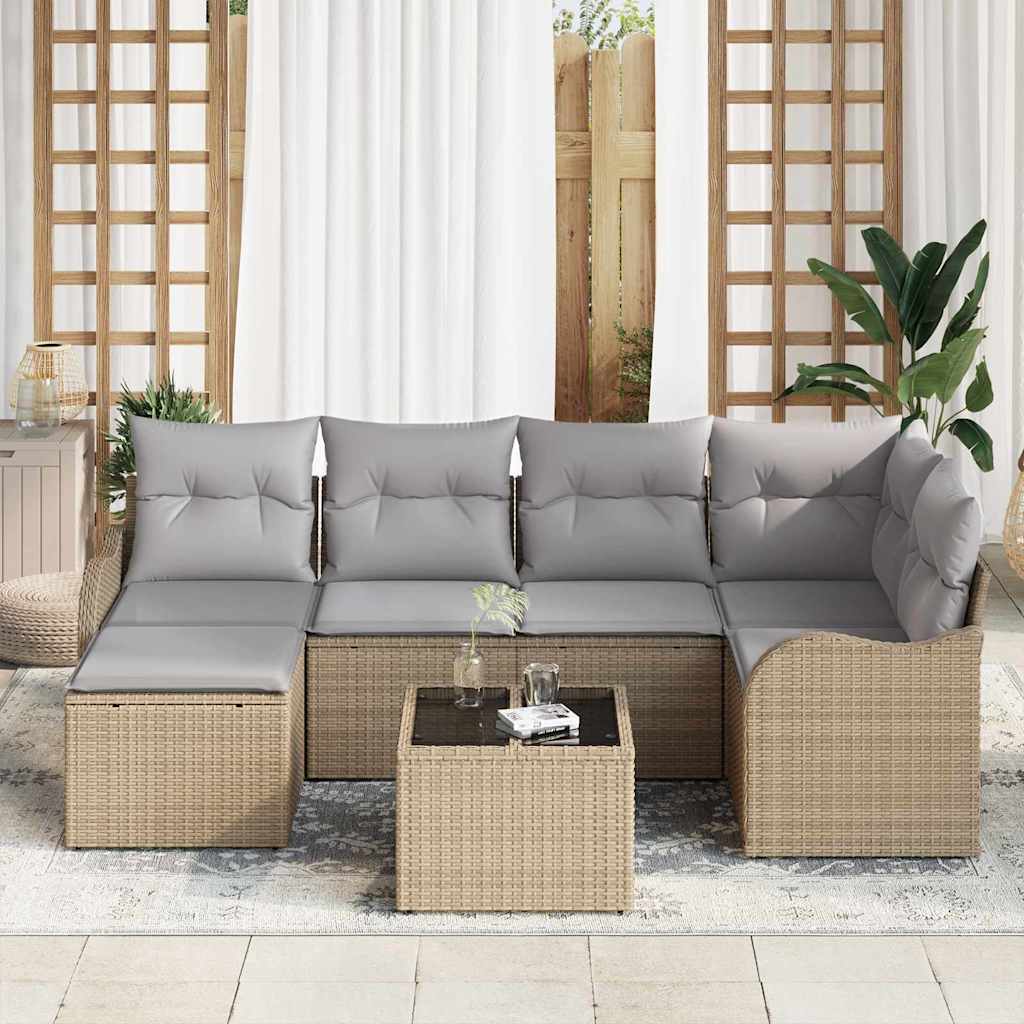 Sjedeća garnitura za vrt 7 pcs bež i svjetlosiva Poli ratan