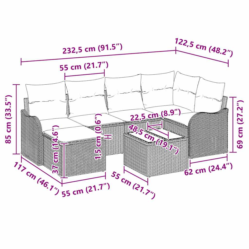Sjedeća garnitura za vrt 7 pcs Svjetlosiva Poli ratan