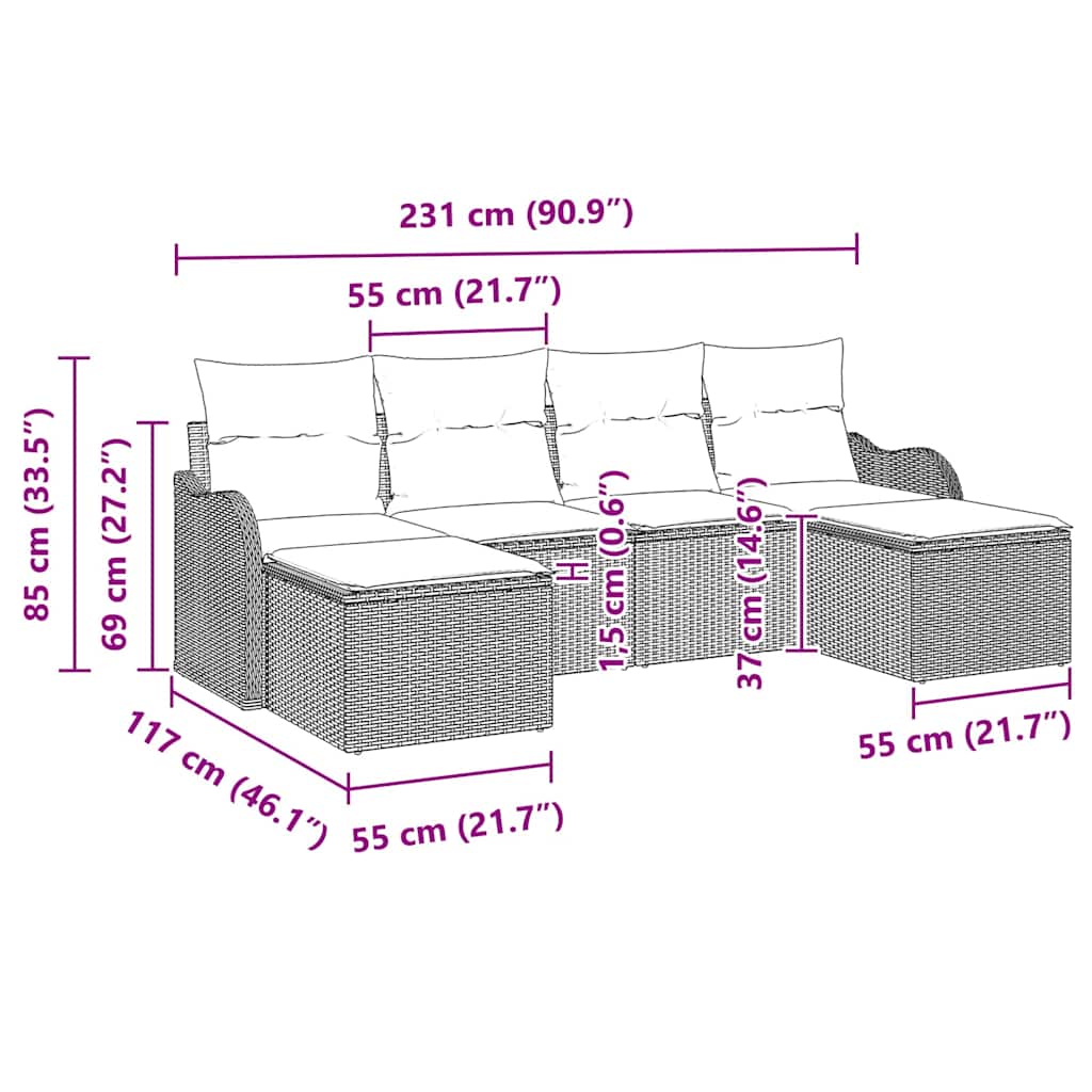 Sjedeća garnitura za vrt 6 pcs Svjetlosiva Poli ratan