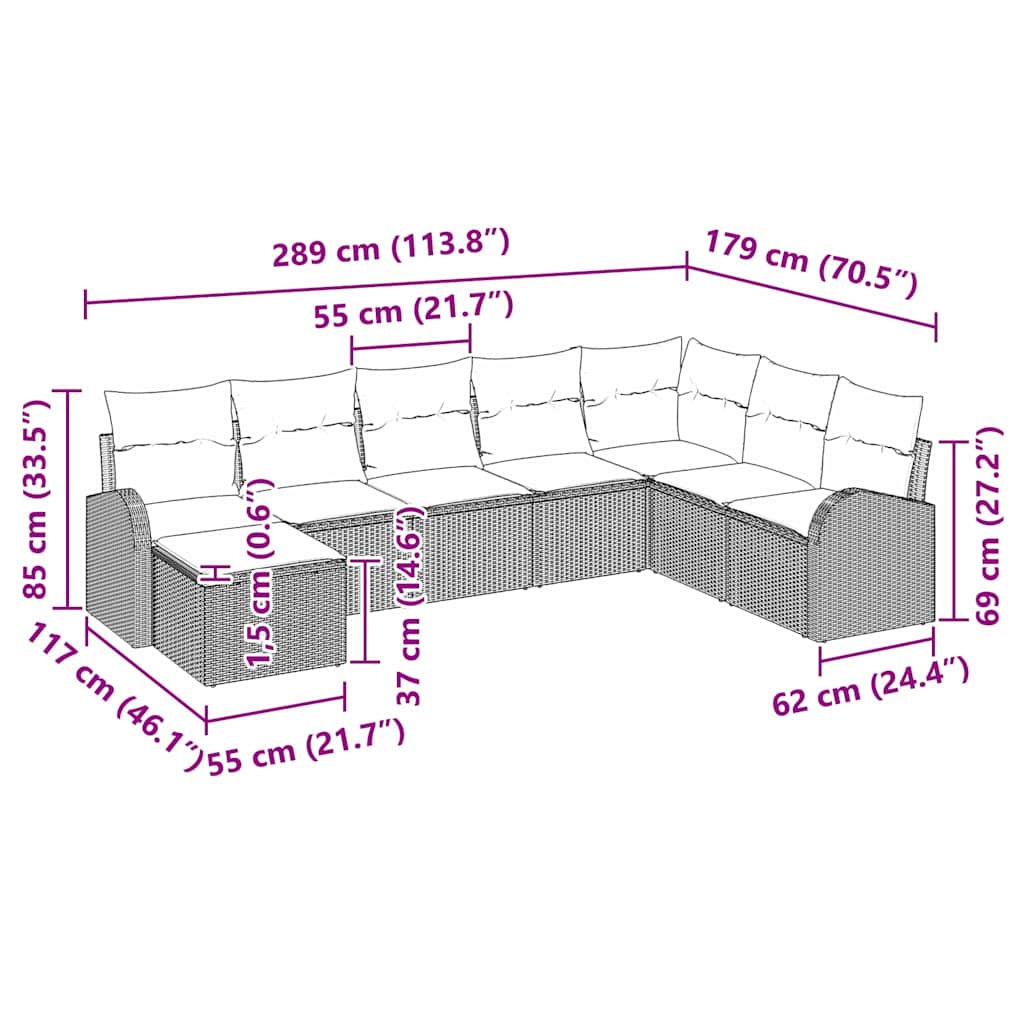 Set sofe s jastukom s pohranom 8 pcs Siva poliratan