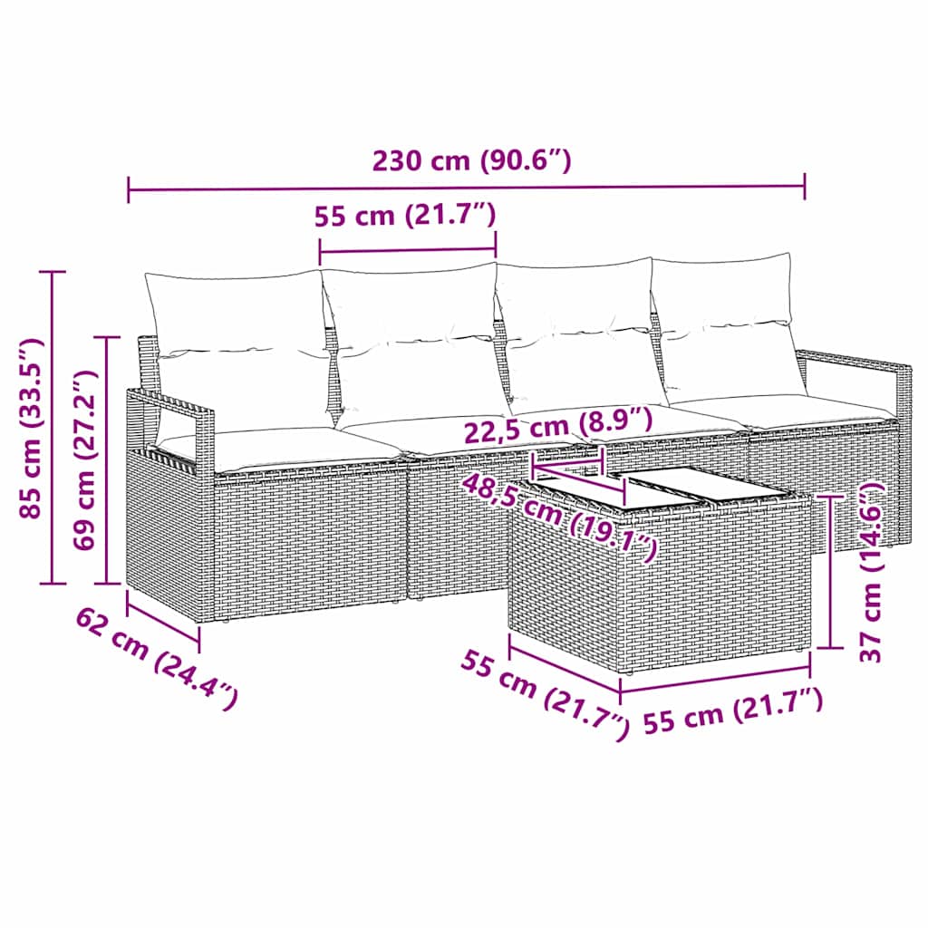 Set sofe s jastukom 5 pcs Svijetlo siva i tamno siva poliratan