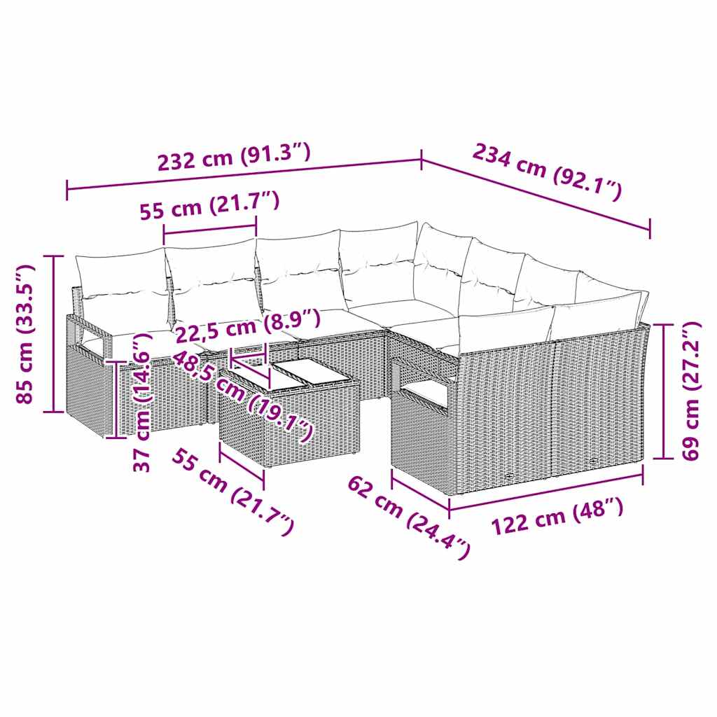 Set sofe s jastukom s pohranom 9 pcs Bež i krema poliratan