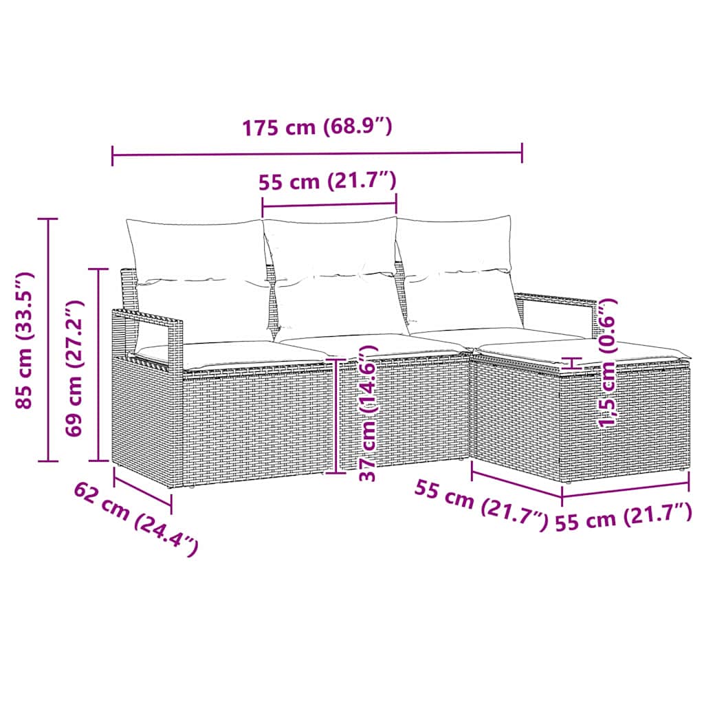 Set sofe s jastukom s pohranom 4 pcs Crna poliratan