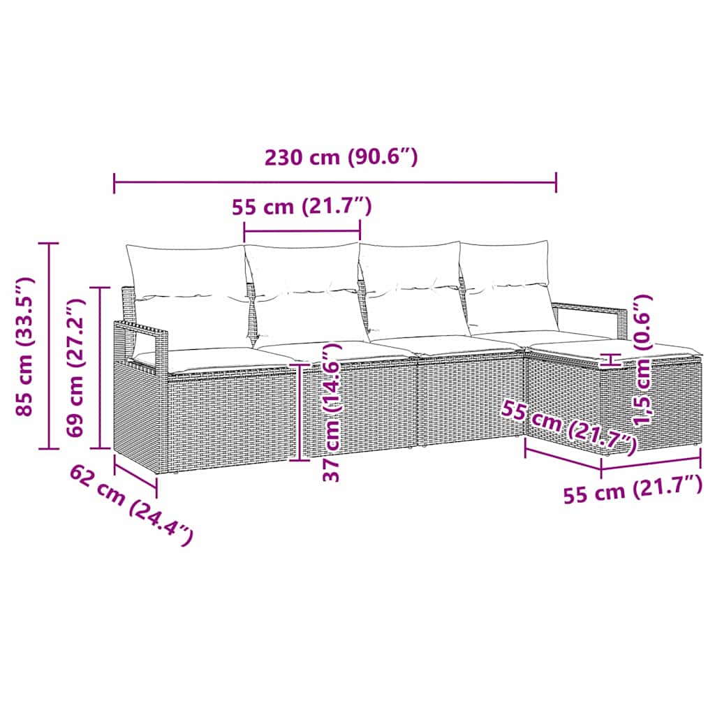 Set sofe s jastukom s pohranom 5 pcs Smeđa i krem poliratan